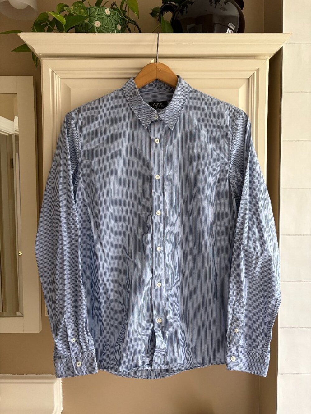 APC Striped Cotton Button Down Shirt Blue Size Large Men